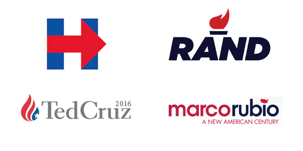 political logos, Clinton, Rand, Rubio, and Cruz